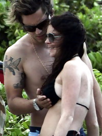 Lindsay Lohan in sexy black bikini getting her big boobs gropped