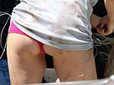 Amy Smart flashing her sexy ass in a red thongs under ultra-mini dress