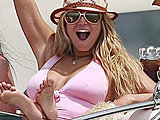 Jessica Simpson caught in pale pink swimsuit on a boat in Lake Tahoe