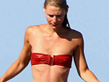 Claire Danes shows skinny body in a teeny wet bikini poolside candids