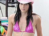 Selma Blair in a pink bikini on the movie set of Kath and Kim