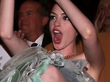 Anne Hathaway whoops it up in public