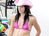 Selma Blair chic in black dress & in sexy bikinis