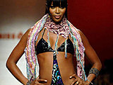 Naomi Campbell shows hot body modelling sexy bikini on a runway