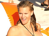 Natasha Henstridge see-through & sexy striped bikini