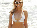 Rachael Leigh Cook so cute on the beach in tiny white bikini & shorts