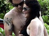 Lindsay Lohan in sexy black bikini getting her big boobs gropped