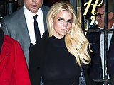 Jessica Simpson cleavage and see-through blouse