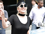 Lady Gaga see-through blouse in public